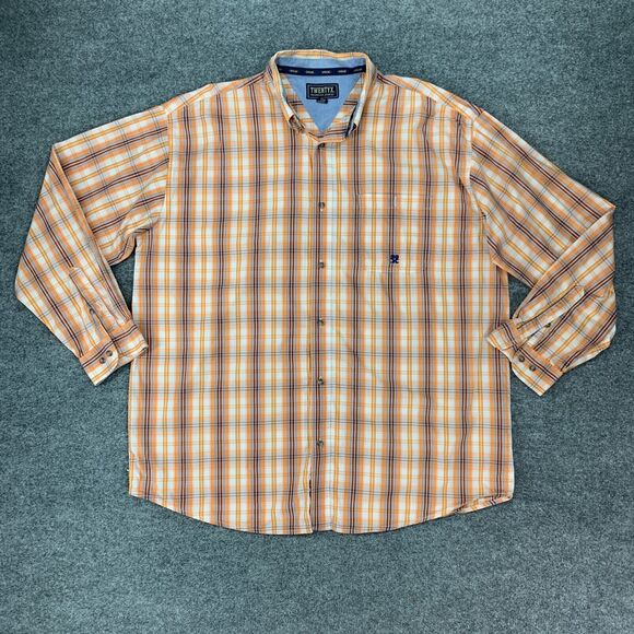 Wrangler TwentyX Shirt Mens 2XL XXL Orange Plaid Long Sleeve Button Up Western - Picture 2 of 11